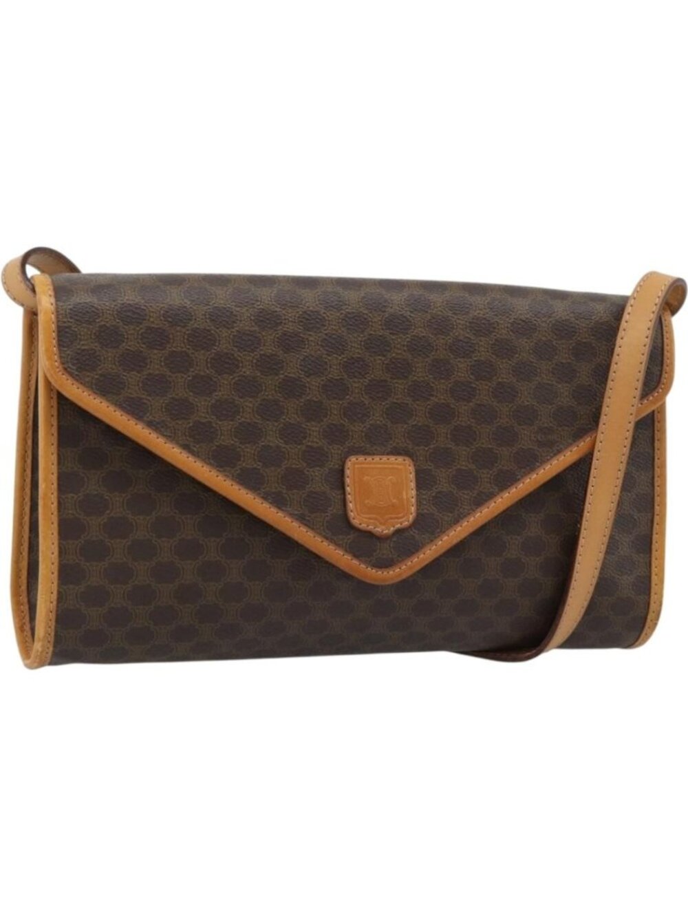 CELINE Macadam Canvas Shoulder Bag PVC Leather Brown Gold